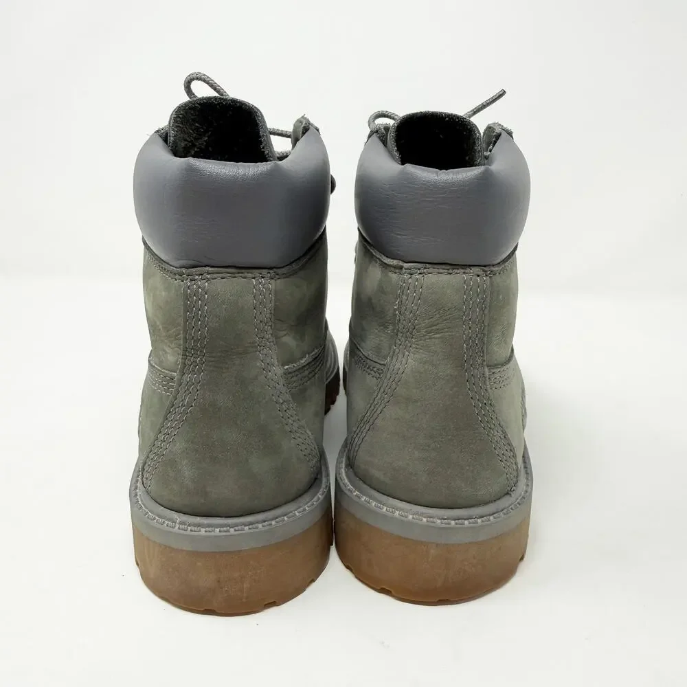 Timberland Gray Nubuck Leather 6 Inch Classic Boots Big Girls Size 4 EUC Lace Up
